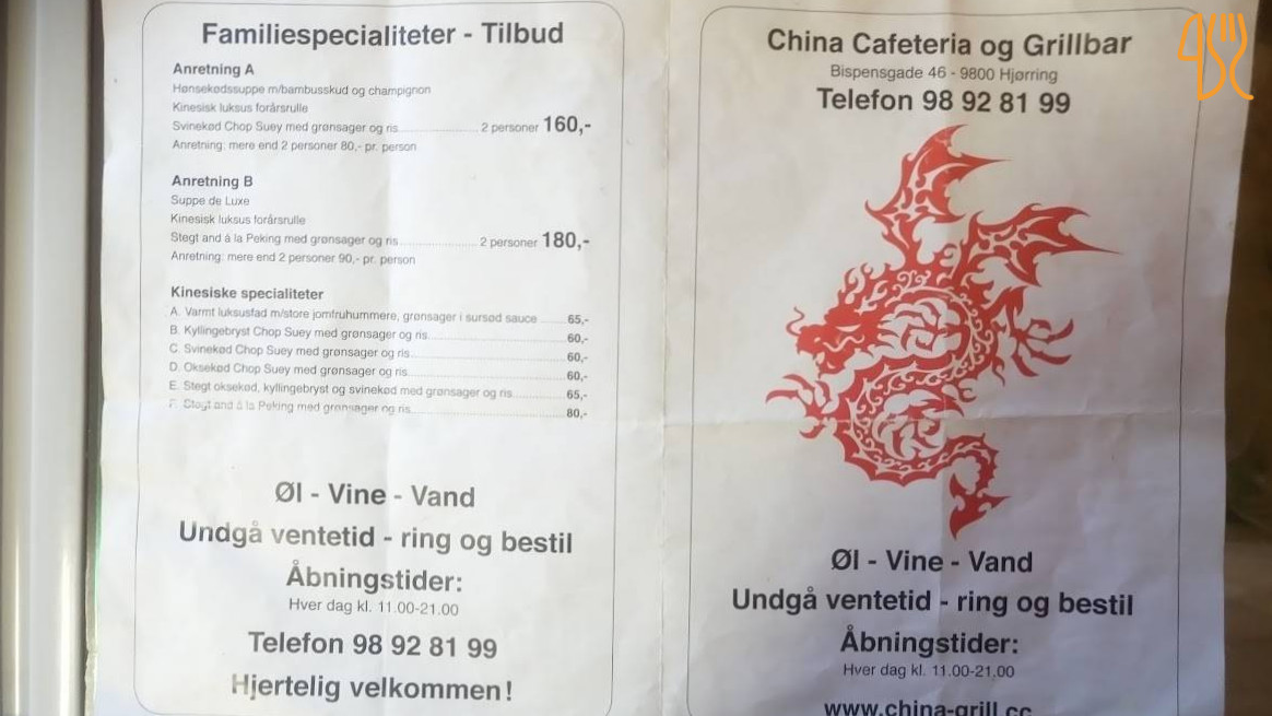 China Cafeteria Og Grillbar Grillbar Menu