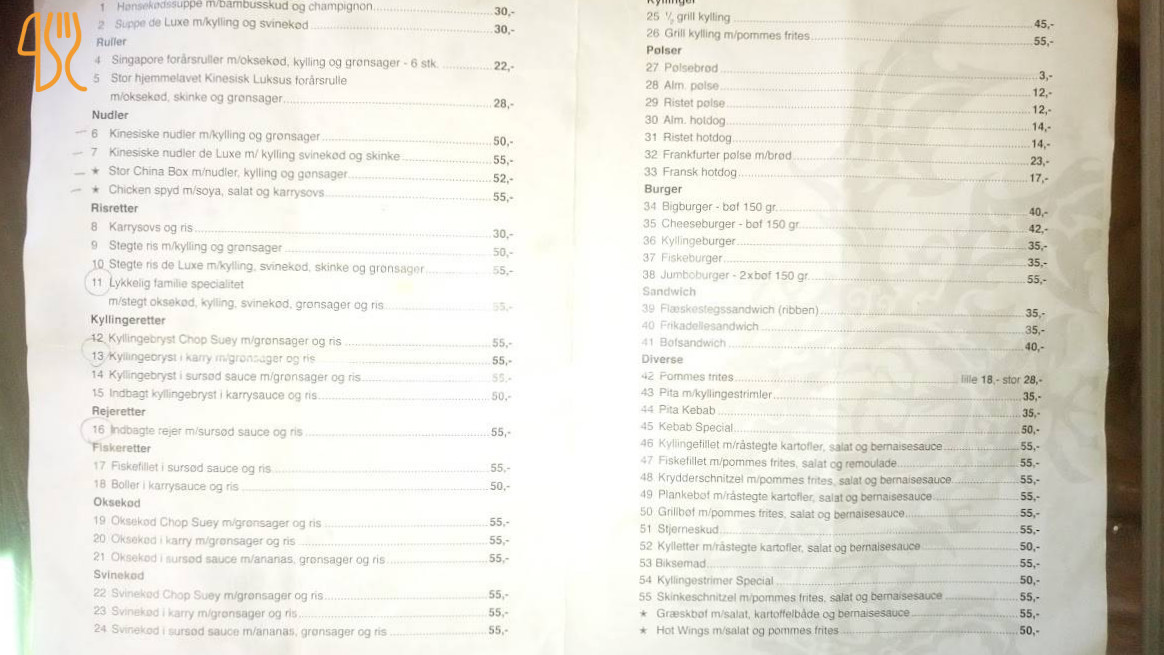 China Cafeteria Og Grillbar Grillbar Menu