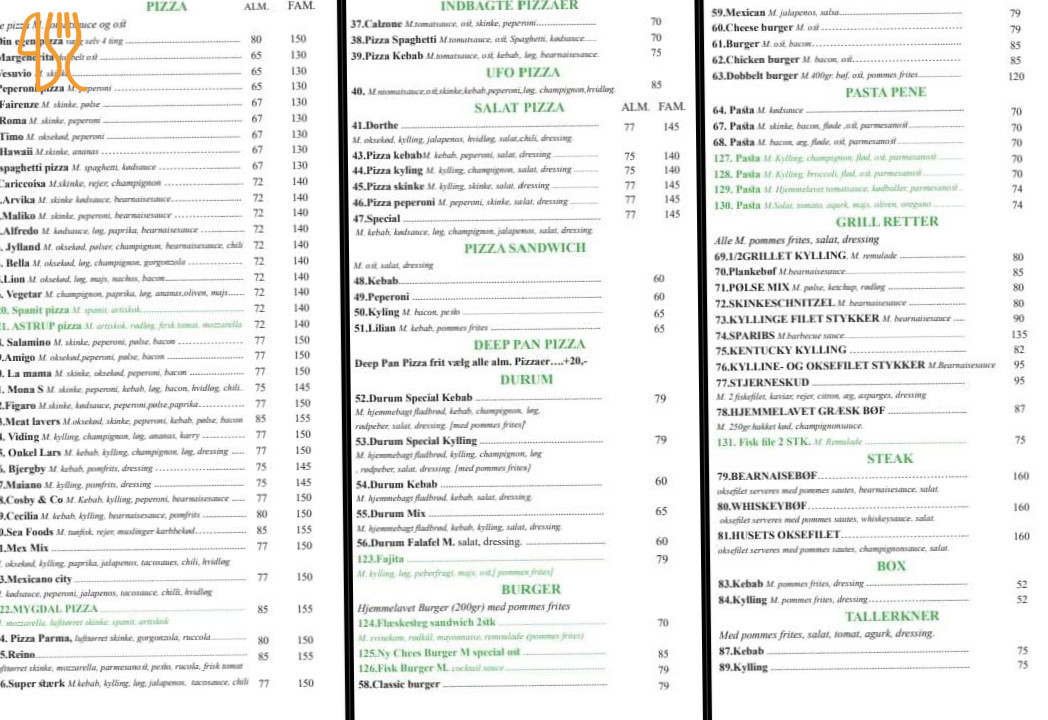 Erdino Pizzaria Menu