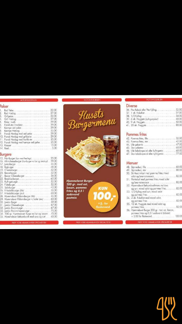 Motorvejsgrillen Menu