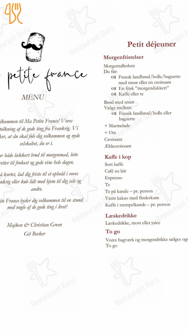 Ma Petite France Menu
