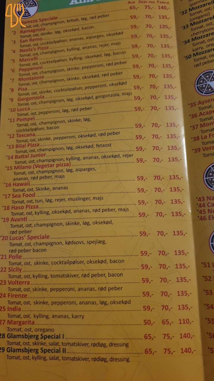 Hamzza Pizza Menu