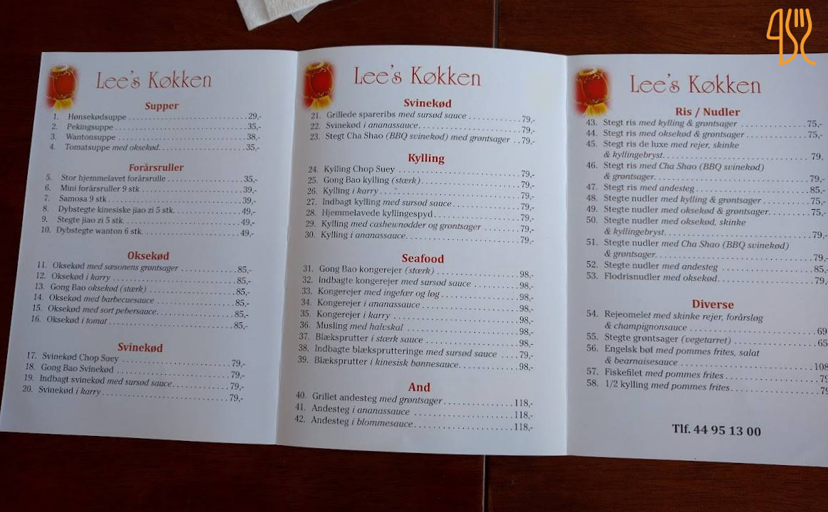 Lee's Koekken Menu