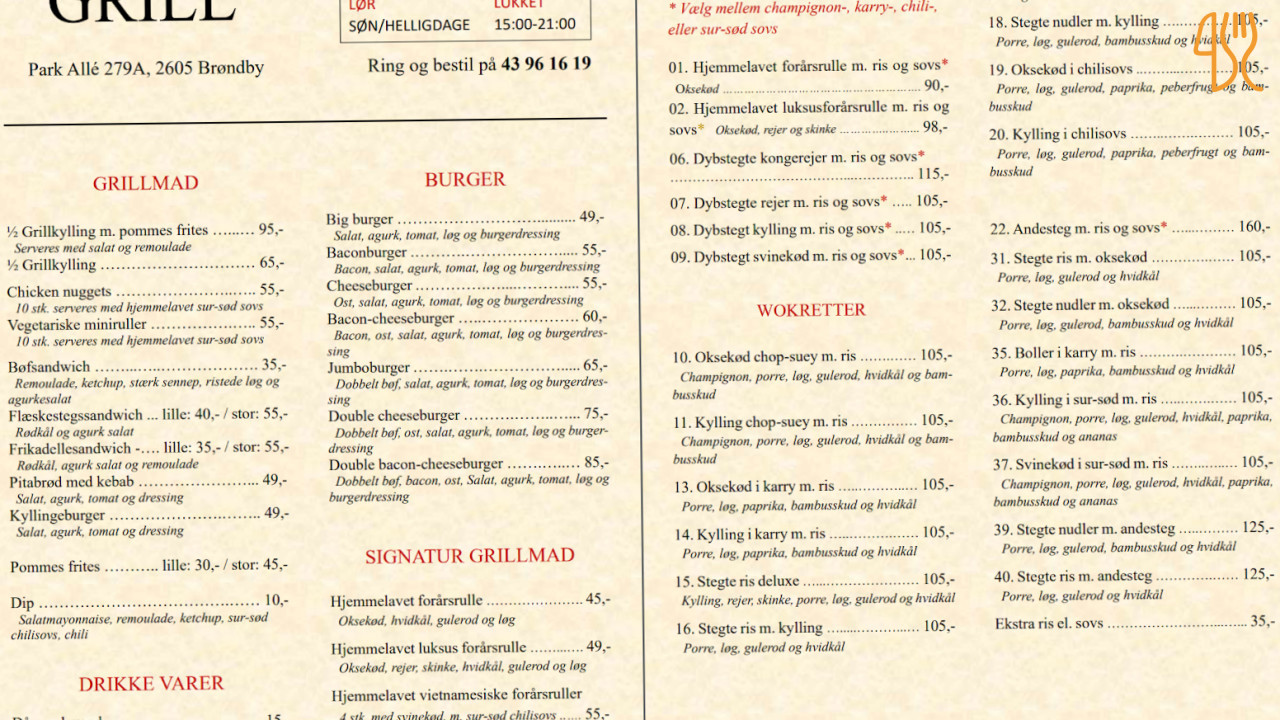 Broendbyvester Grill Menu