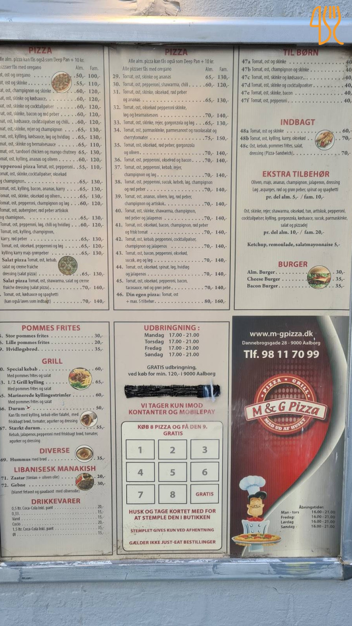M G Pizza Menu