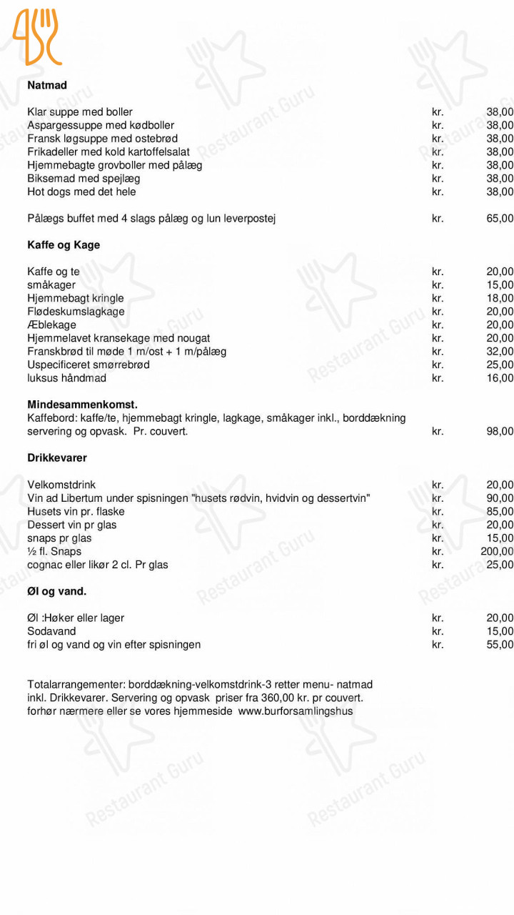Bur Forsamlingshus Menu