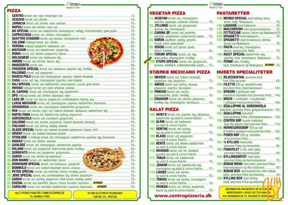 Centro Pizzeria Menu