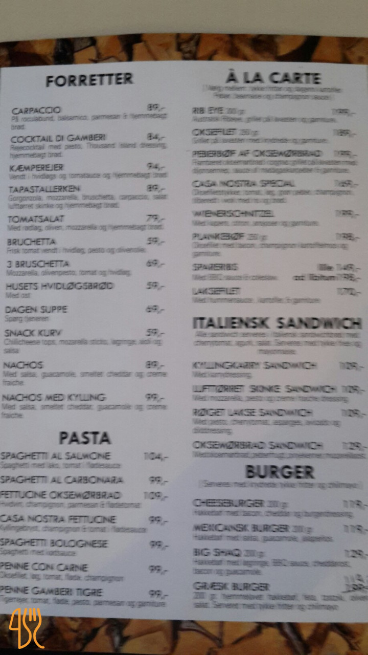 Casa Nostra Menu