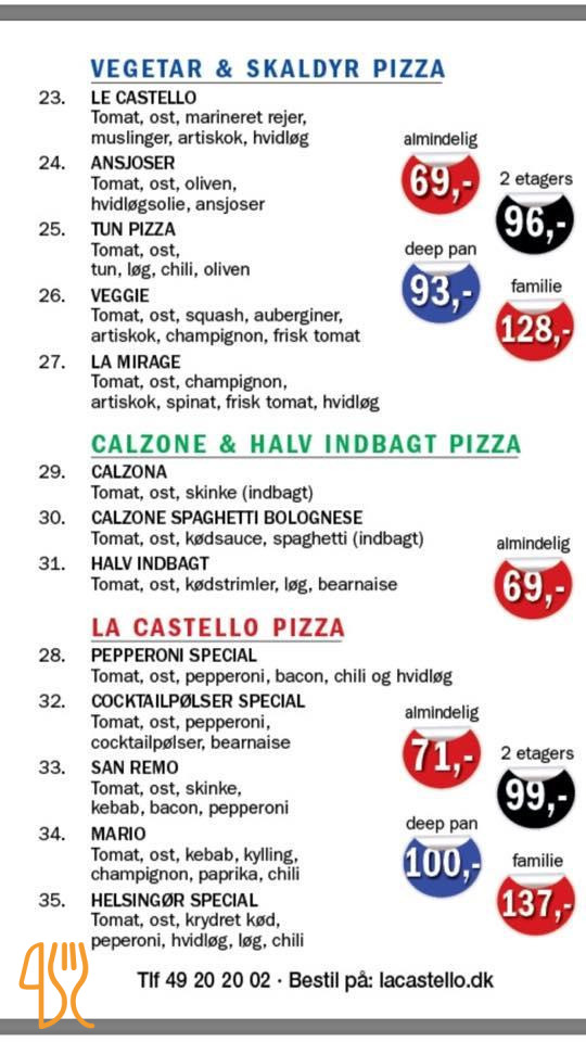 La Castello Menu