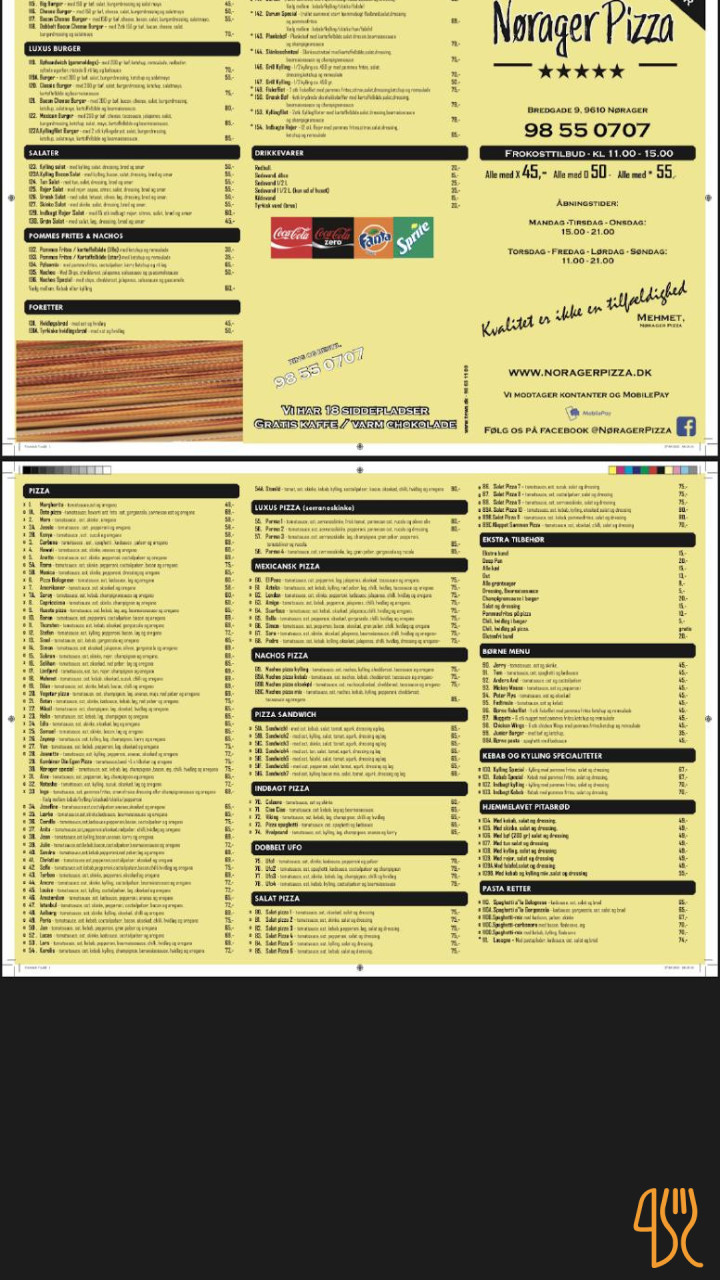 Nørager Pizzaria Menu